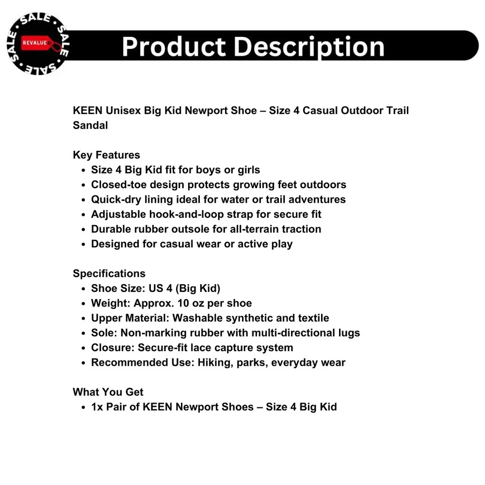 KEEN‎ Unisex Big Kid Newport Shoe – Size 4 Casual Outdoor Trail Sandal
